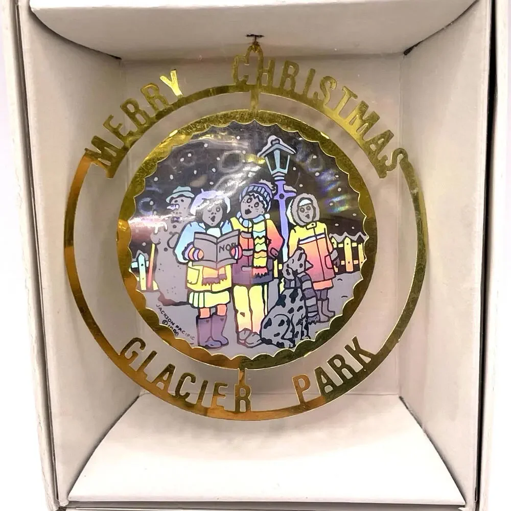 GLACIER PARK Brass Cut Out Carolers Hologram Christmas‎ Ornament Vintage